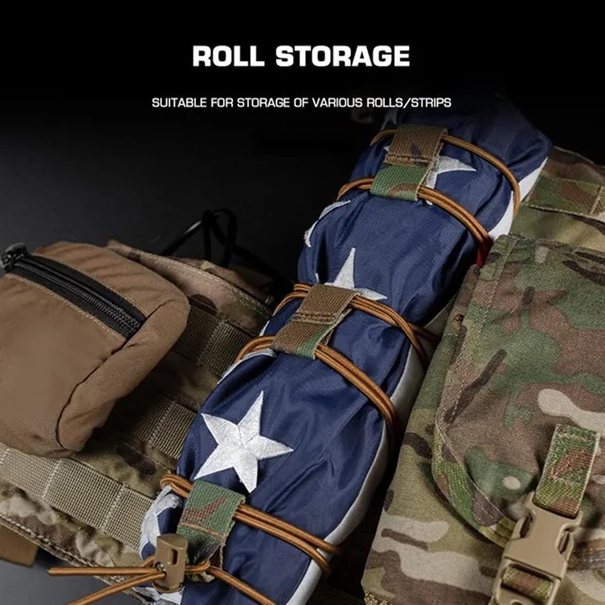 Tactical Flag Bungee Elastic Fastener Strap Shock Cord Retention Molle Webbing Loop Lock Secure Plate Carrier Attachment -