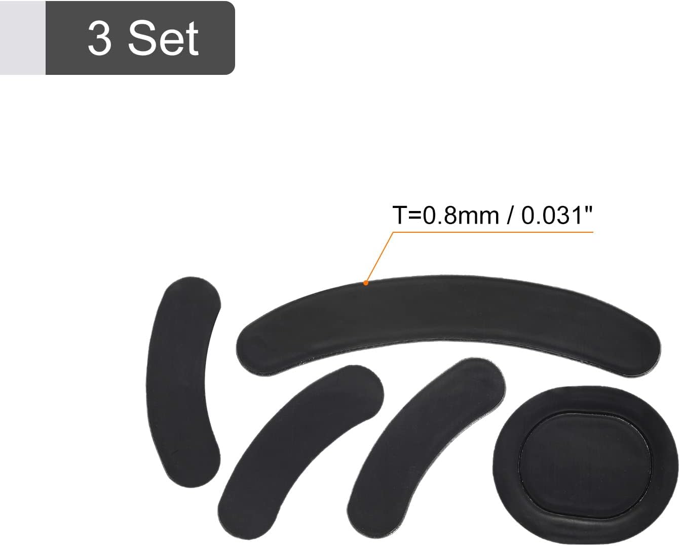 Rounded Curved Edges Mouse Feet Skates Pads 0.8mm w Cleaning Paper for G PRO Wireless Gaming Replacement Black 5Pcs/3 Set -