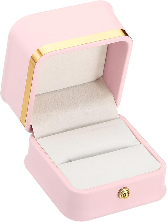 Velvet Ring Box, Single Slot Wedding Box Vintage Jewelry Holder for Engagement Proposal Ceremony Anniversary Style 2, Pink -