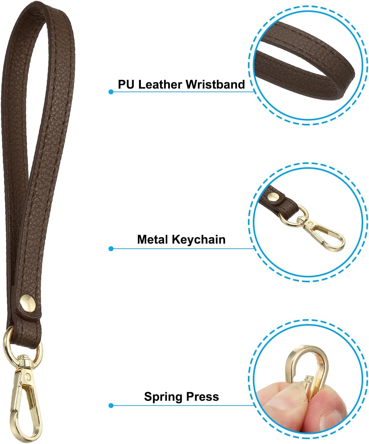 PU Leather Keychain with Metal Key Ring Lock, for Wallet Purse Gold, Brown -