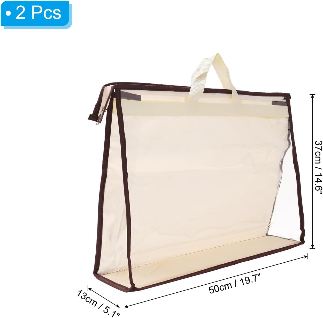 Handbag Dust Bags, 2 Pack Clear Purse Storage Organizer XXL Size PVC Dustproof Cover Transparent Protector, Beige