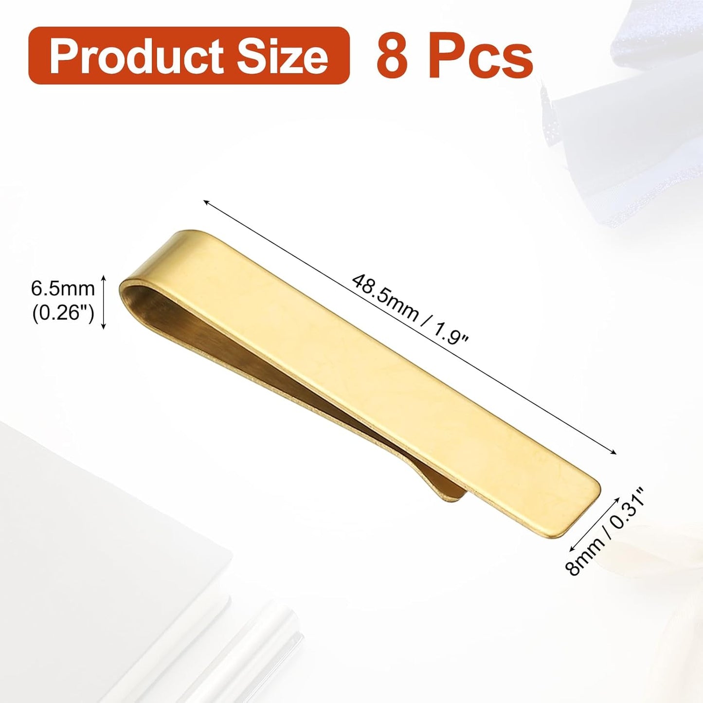 Skinny Tie Clips, Stainless Steel Clips for Men Wedding Gold -