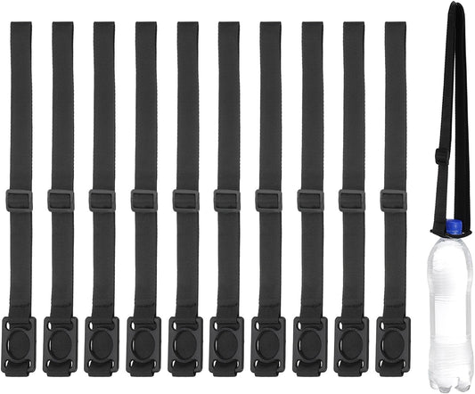 Water Bottle Lanyard, Adjustable Holder Shoulder Strap with Ring Buckle Carrier Clips for Walk Outdoor Black -