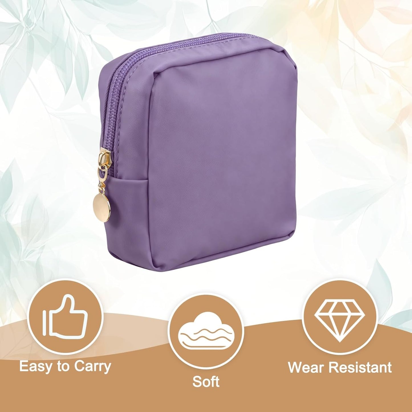 Polyester Makeup Bags, Square Small Cute Cosmetic Zipper Pouch Purse Reusable Storage Organizer Waterproof Travel Coin for Women Girls, Dark Purple -