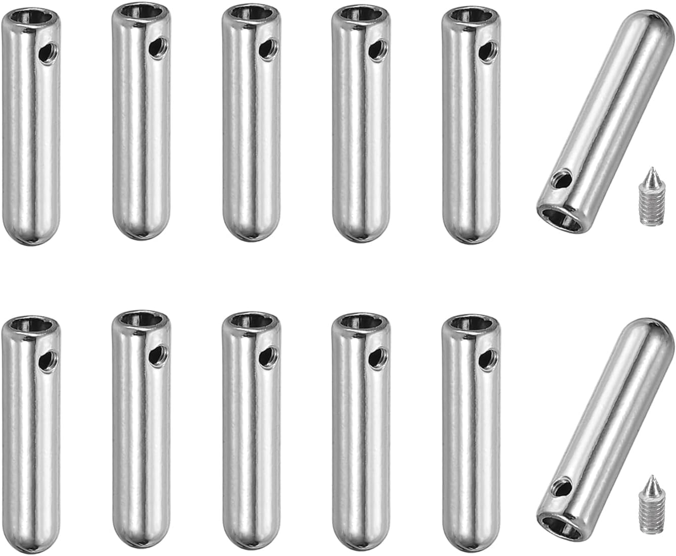 12 Pcs Shoelace Tips with Screw, Alloy 25mm Cylindrical Aglets Shoes Lace Cords End Tip Cap Replacement Silver Tone -