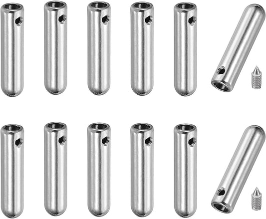 12 Pcs Shoelace Tips with Screw, Alloy 25mm Cylindrical Aglets Shoes Lace Cords End Tip Cap Replacement Silver Tone -
