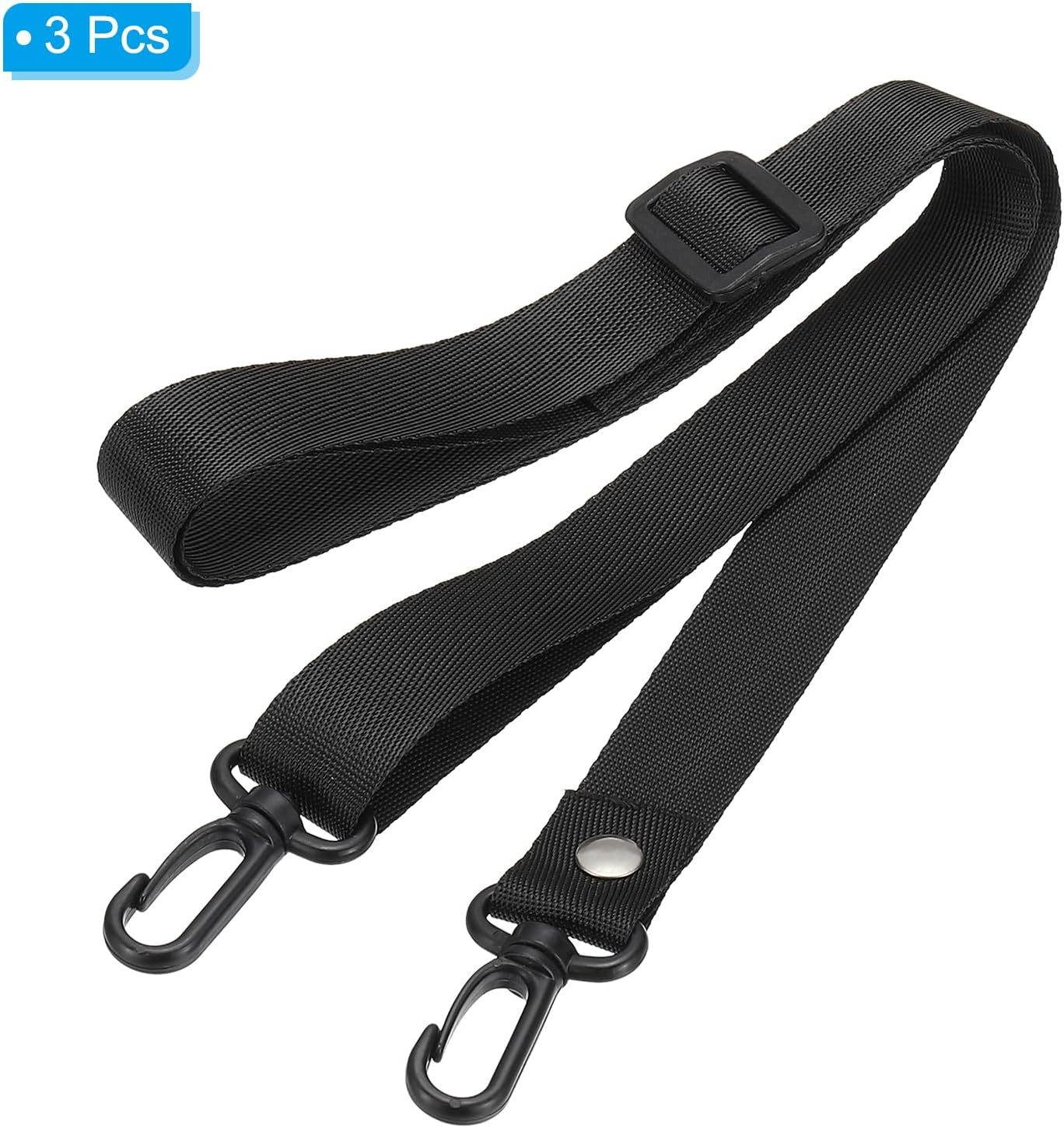 125cm x 2cm Replacement Shoulder Strap, 3 Pack Adjustable Swivel Clips Hook Buckle Slide Crossbody Bag Belt for Water Bottle Carrier Sling Bag, Black -