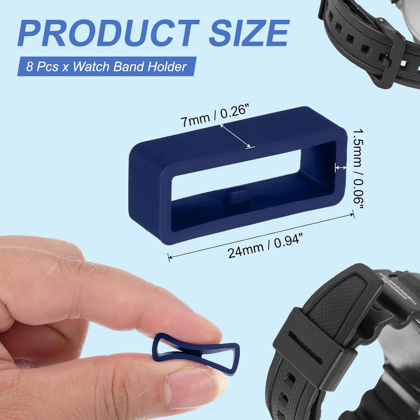 Watch Band Holder Loop, Universal Silicone Replacement Strap Keeper Parts for Smart Sport Deep Blue 22mm