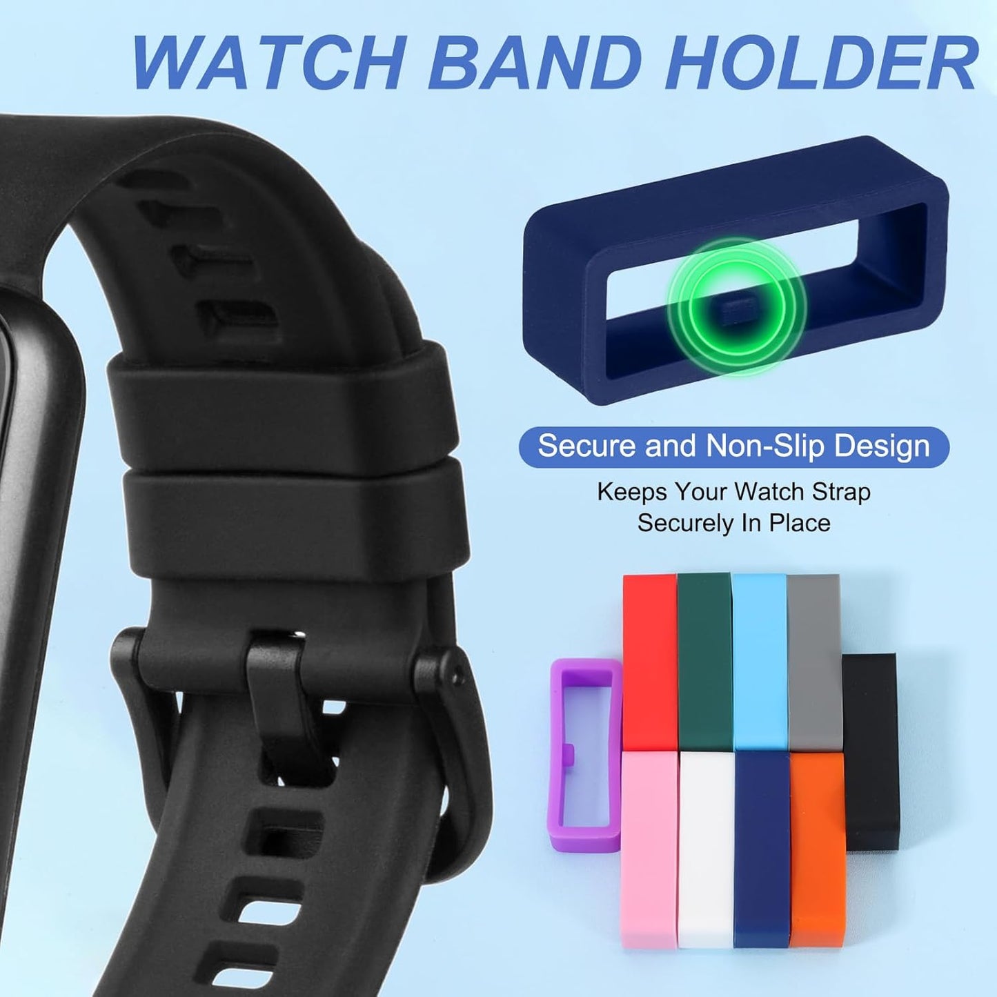 Watch Band Holder Loop, Universal Silicone Replacement Strap Keeper Parts for Smart Sport Deep Blue 22mm
