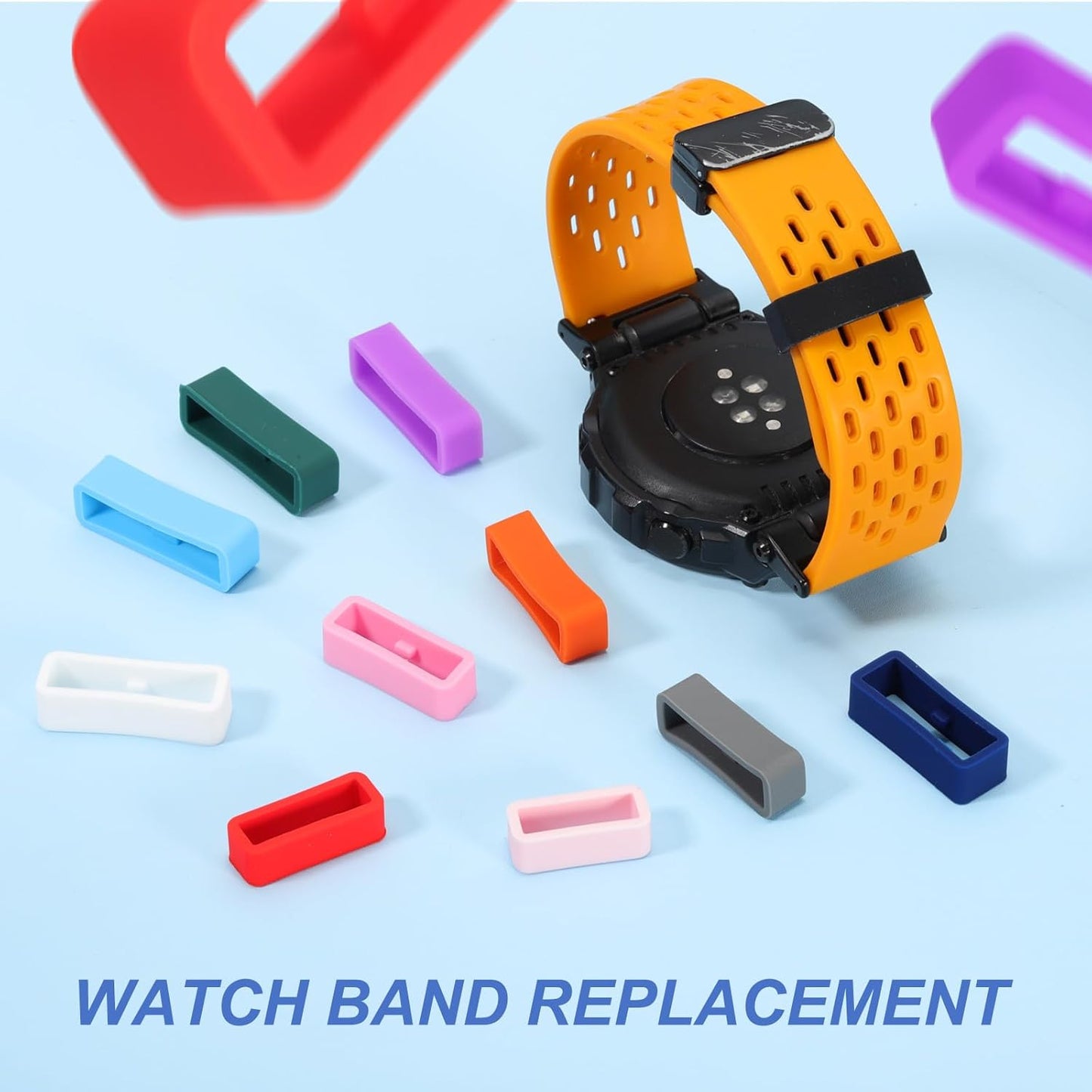 Watch Band Holder Loop, Universal Silicone Replacement Strap Keeper Parts for Smart Sport Deep Blue 22mm