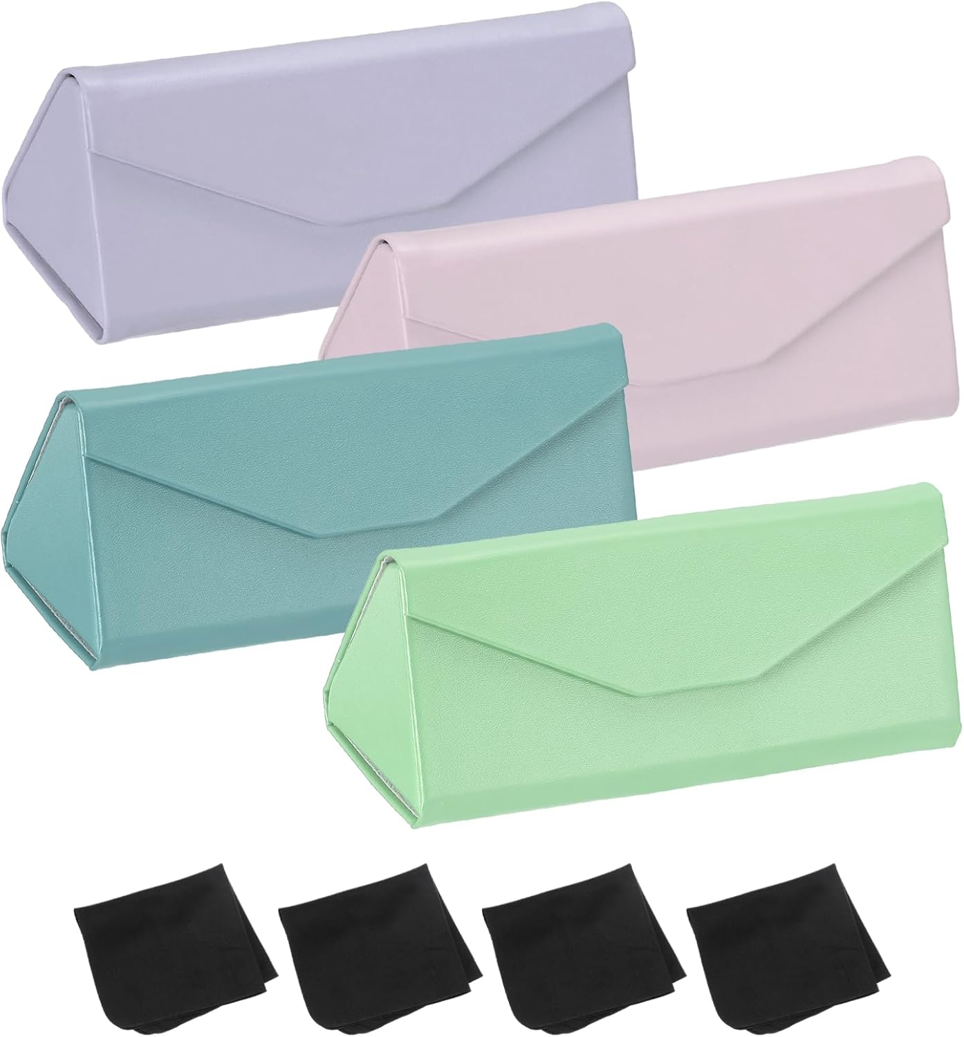 Foldable Glasses Case, Triangle Magnetic PU Leather Hard Eyeglass Cases for Women Man Airy Pastels -
