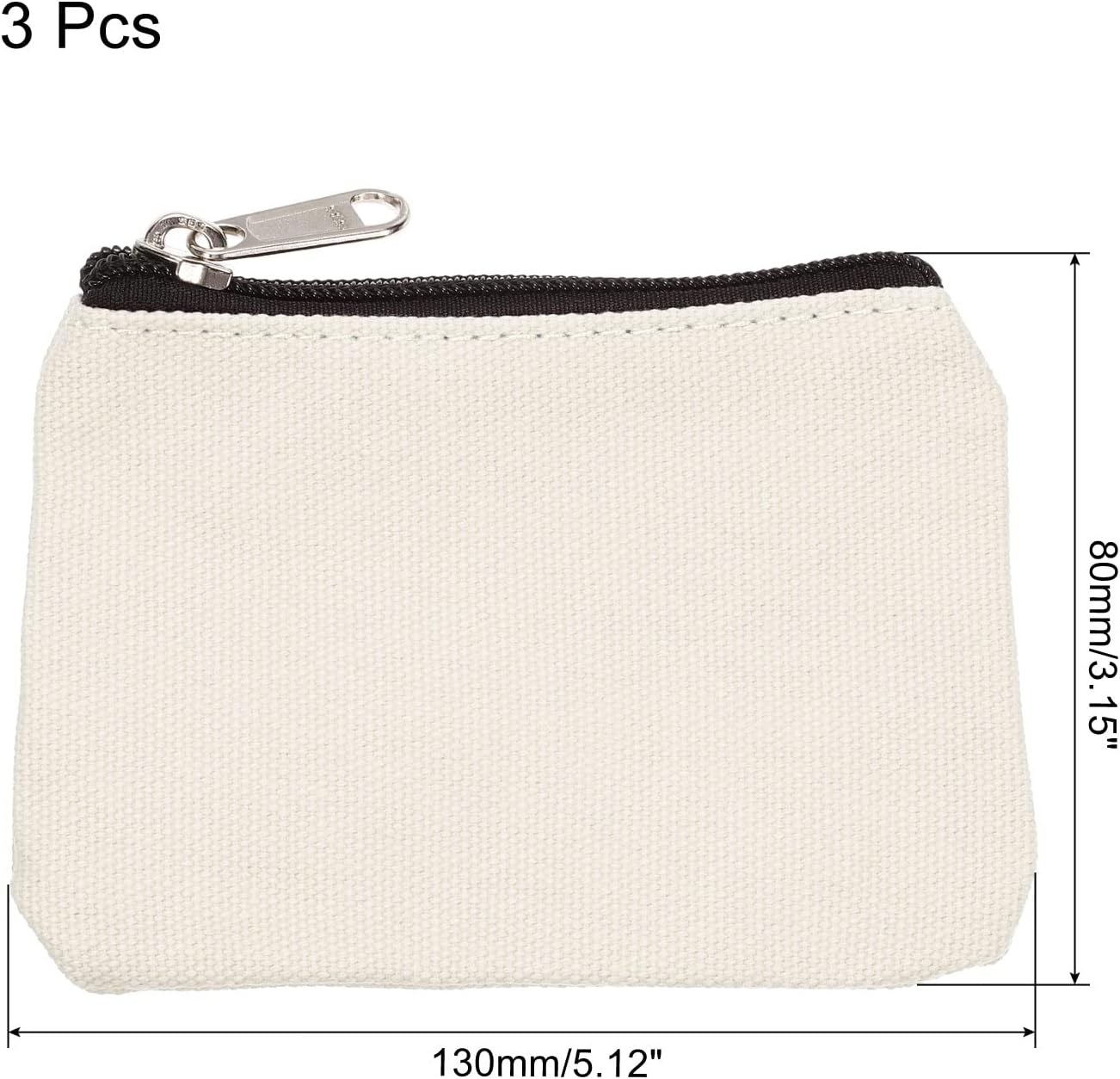 3" x 5" Coin Purse Pouch, 3 Pack Change Purses Small Organizer Bags with Zipper Canvas for Home, White -