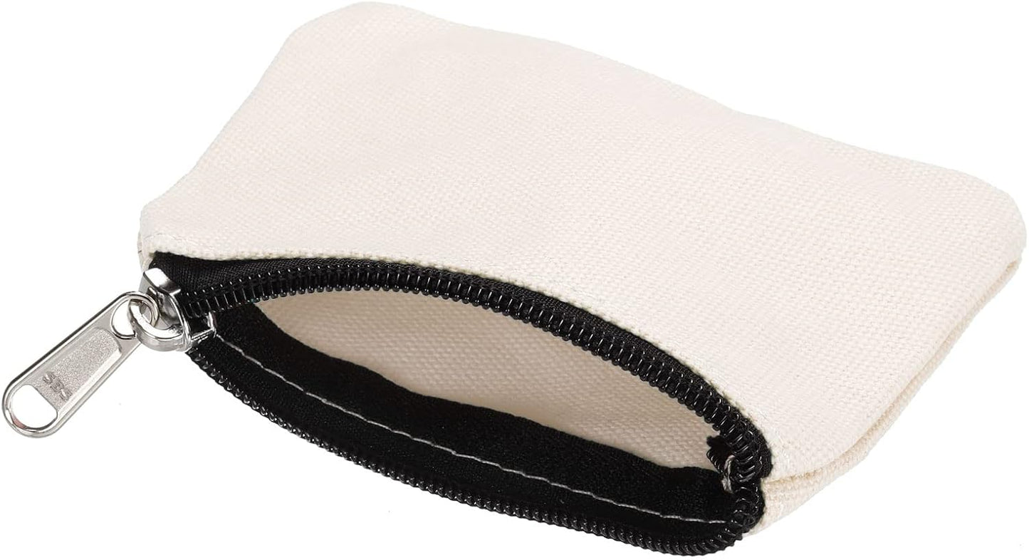3" x 5" Coin Purse Pouch, 3 Pack Change Purses Small Organizer Bags with Zipper Canvas for Home, White -