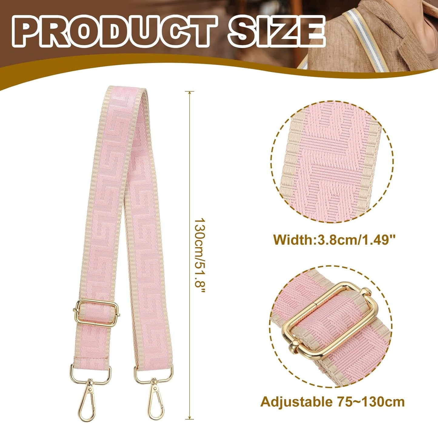 Purse Strap, Adjustable Crossbody Bag Straps Wide Shoulder Strap Universal Replacement Belt for Women's Handbags Canvas Satchels Backpack, Light Pink -