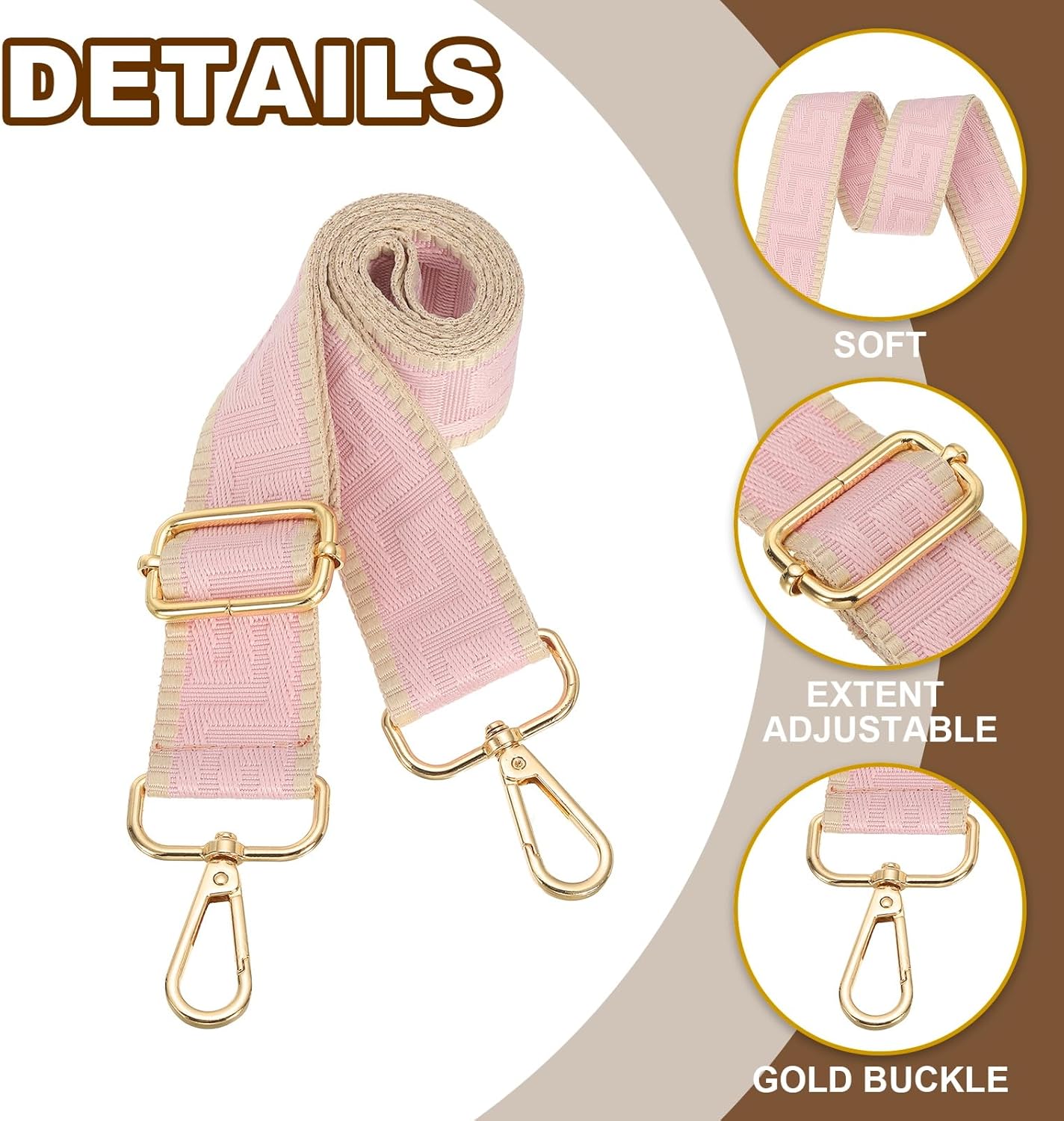 Purse Strap, Adjustable Crossbody Bag Straps Wide Shoulder Strap Universal Replacement Belt for Women's Handbags Canvas Satchels Backpack, Light Pink -