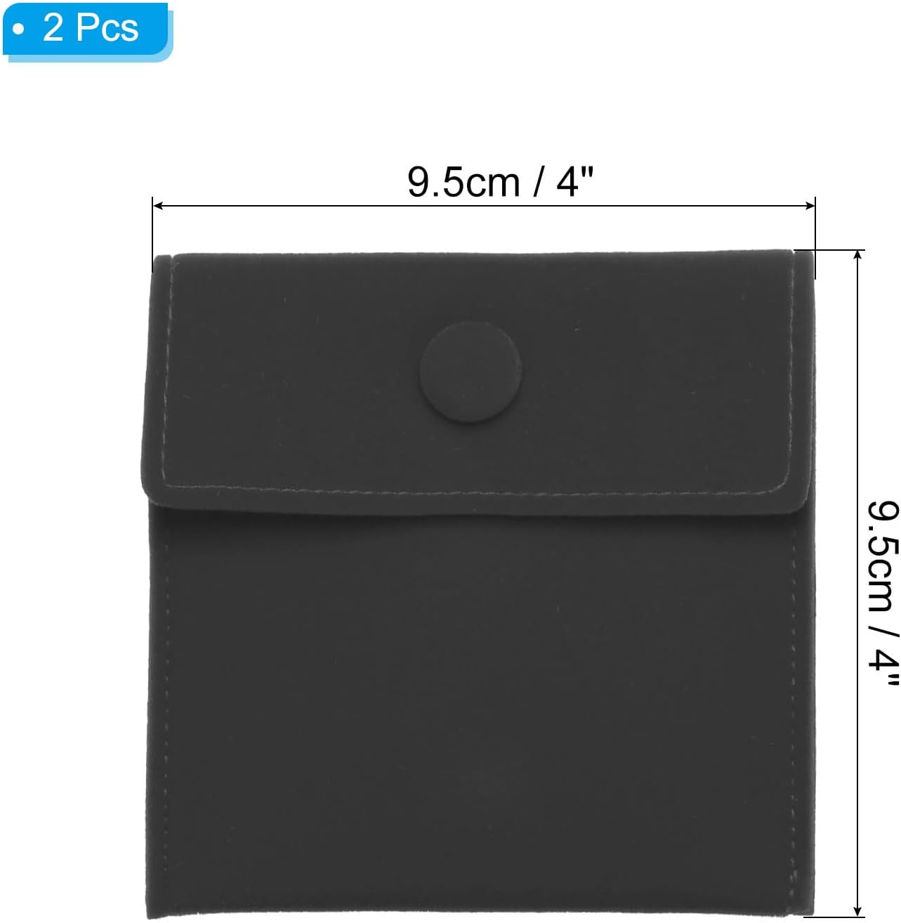 4x4 Inch Jewelry Pouch, 2 Pack Soft Velvet Pouches with Snap Button Portable Storage for Rings Necklace Bracelet Earring Watch, Black