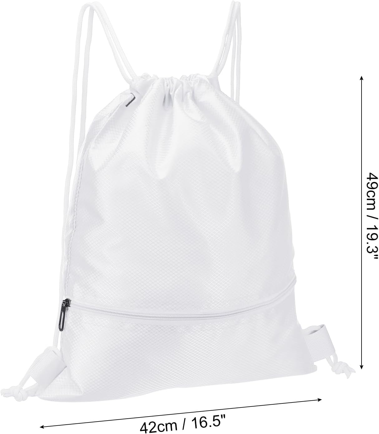 Drawstring Backpack Bag, Gym Bags String with Zip Pocket for Women Men, White -
