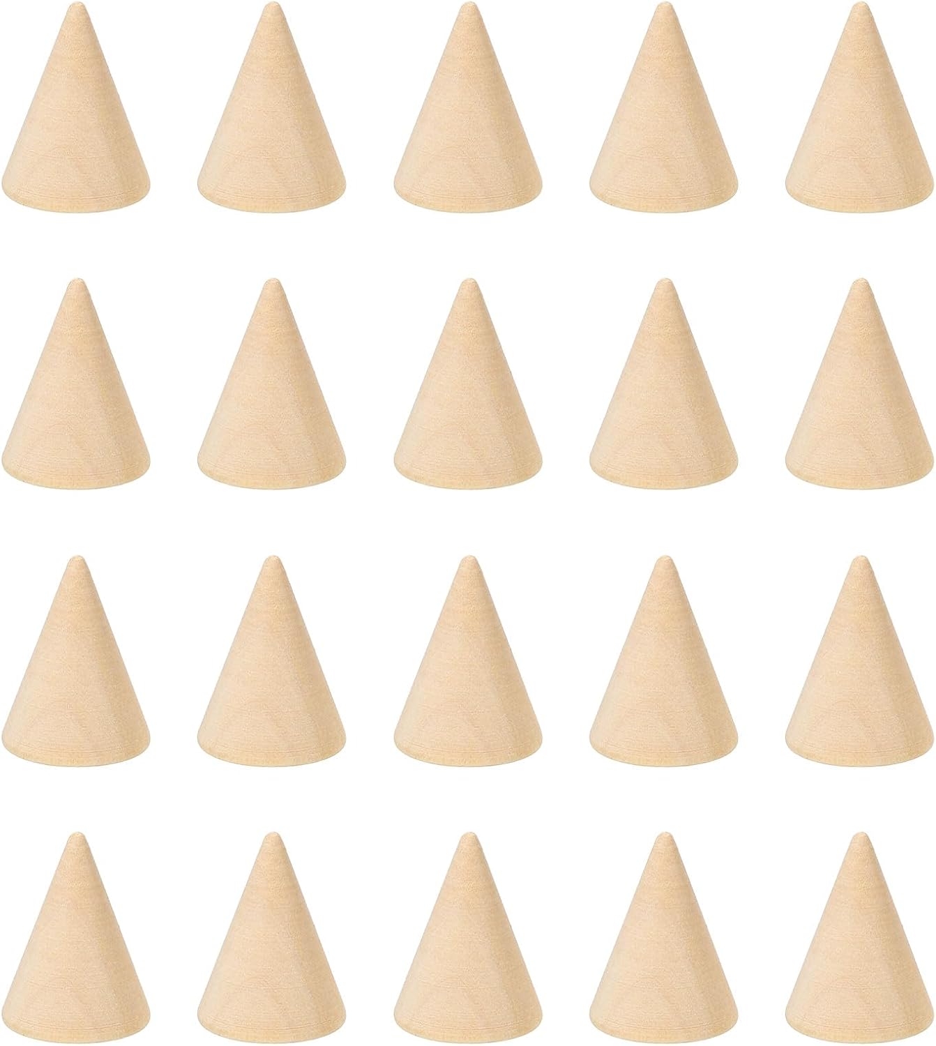 25x20mm Natural Wood Cone Ring Holder, 20 Pack Finger Jewelry Display Stand Organizer Unpainted Wooden Cones for DIY Craft Color