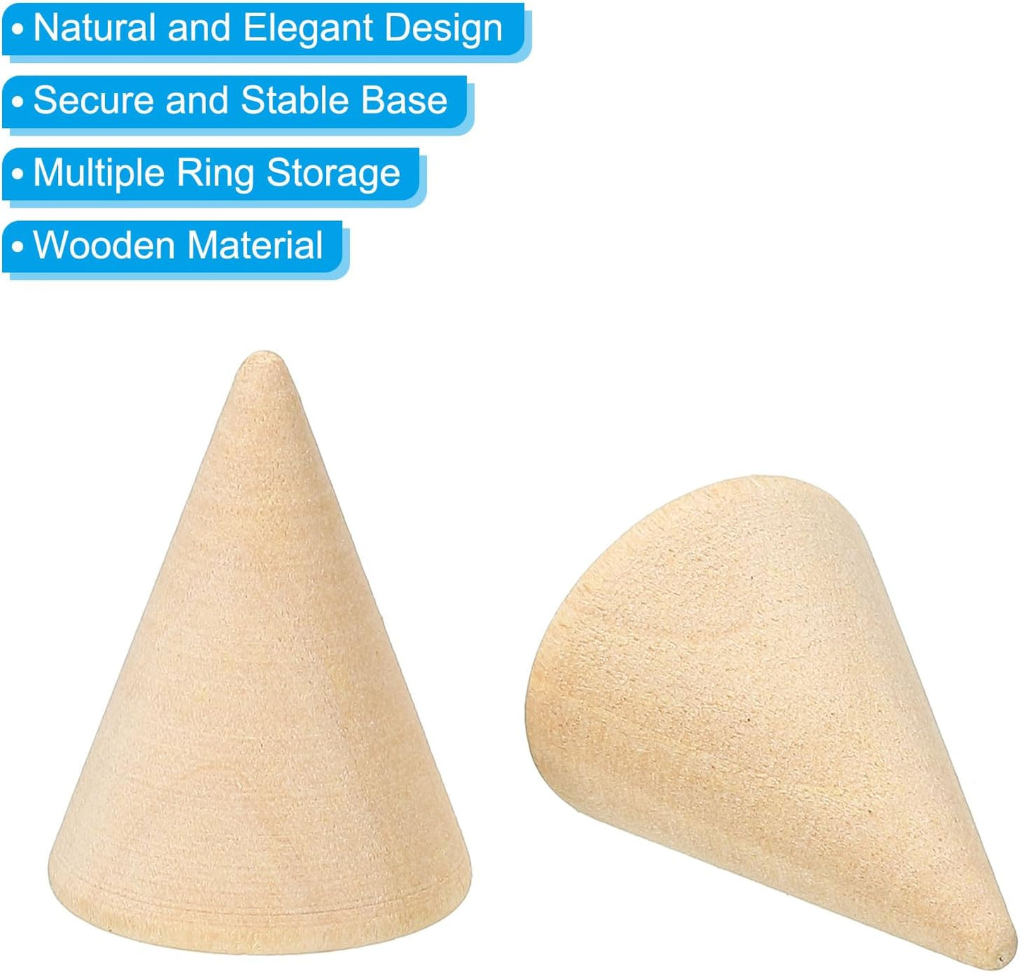 25x20mm Natural Wood Cone Ring Holder, 20 Pack Finger Jewelry Display Stand Organizer Unpainted Wooden Cones for DIY Craft Color