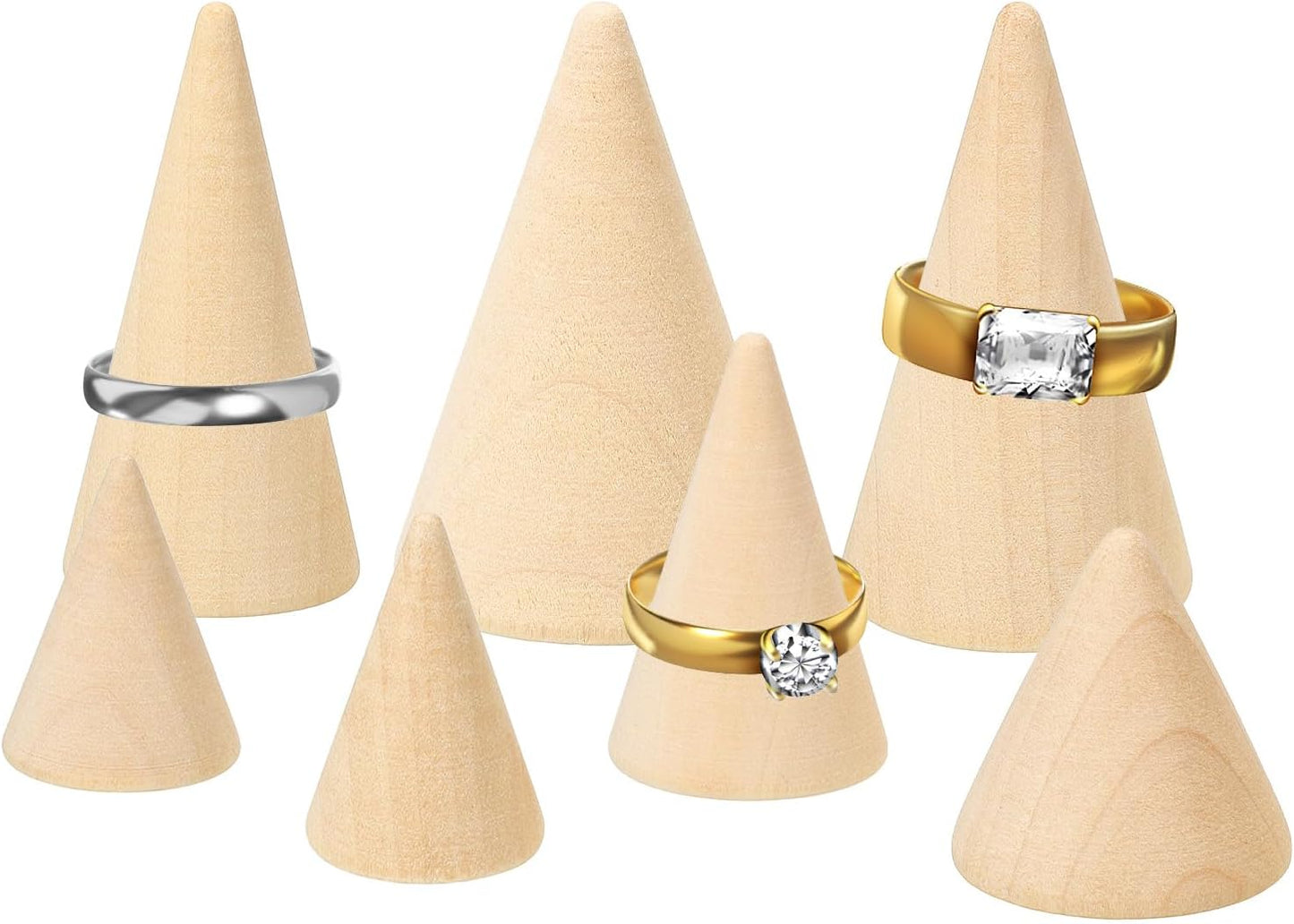 25x20mm Natural Wood Cone Ring Holder, 20 Pack Finger Jewelry Display Stand Organizer Unpainted Wooden Cones for DIY Craft Color