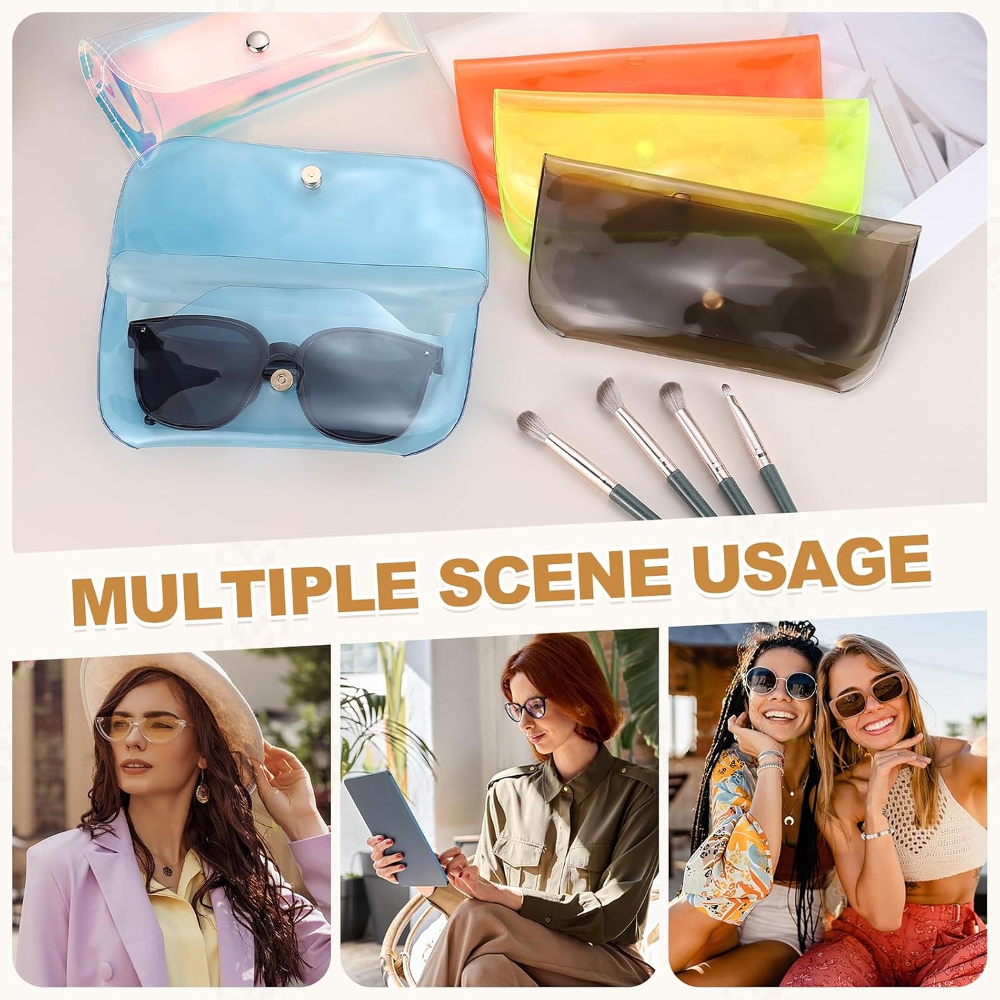 Sunglasses Case, Transparent Eyeglass Pouch Organizer Clear Plastic Glasses Hard Shell for Women Men White -