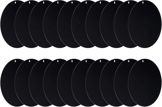 Acrylic Circle Blanks 4 Inch, 20 Pack Round Clear Disc Ornaments with Hole for DIY Keychain Project Crafting, Black Inch