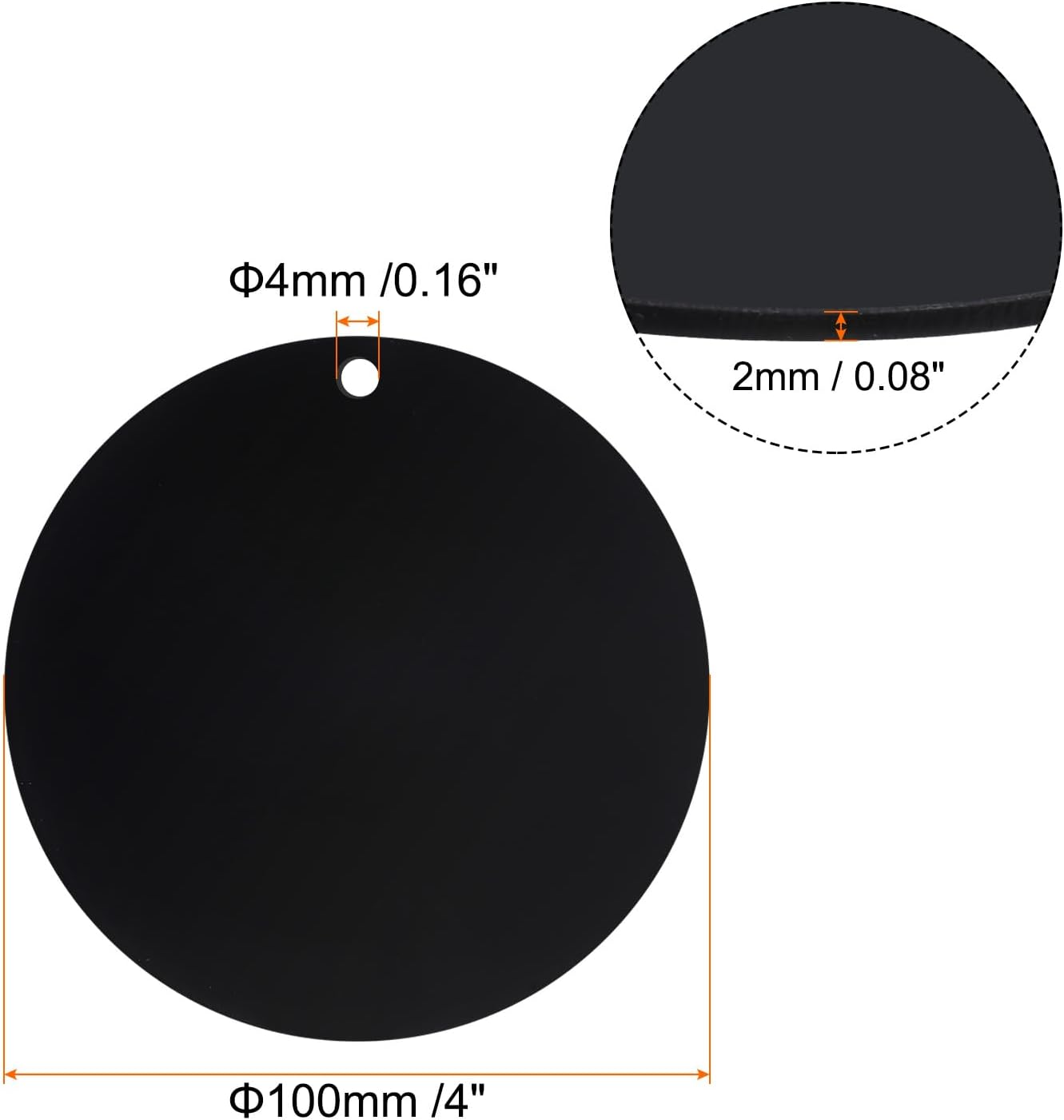 Acrylic Circle Blanks 4 Inch, 20 Pack Round Clear Disc Ornaments with Hole for DIY Keychain Project Crafting, Black Inch