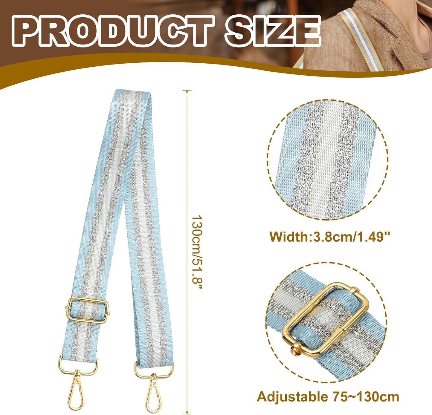 Purse Strap, Wide Shoulder Strap Adjustable Crossbody Bag Straps Universal Replacement Belt for Women's Handbags Canvas Guitar Backpack, Light Blue -