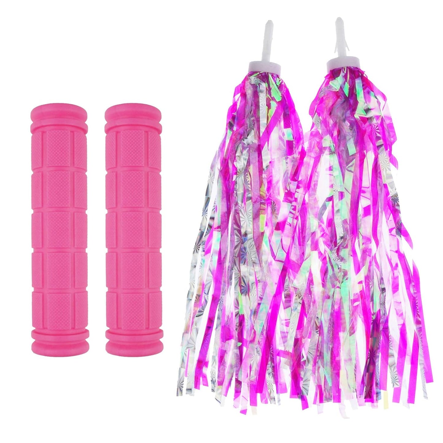 2 Pack Bicycle Bike Handlebar Scooter Streamers and Handle Bar Grips,2 Types (Pink) Pink