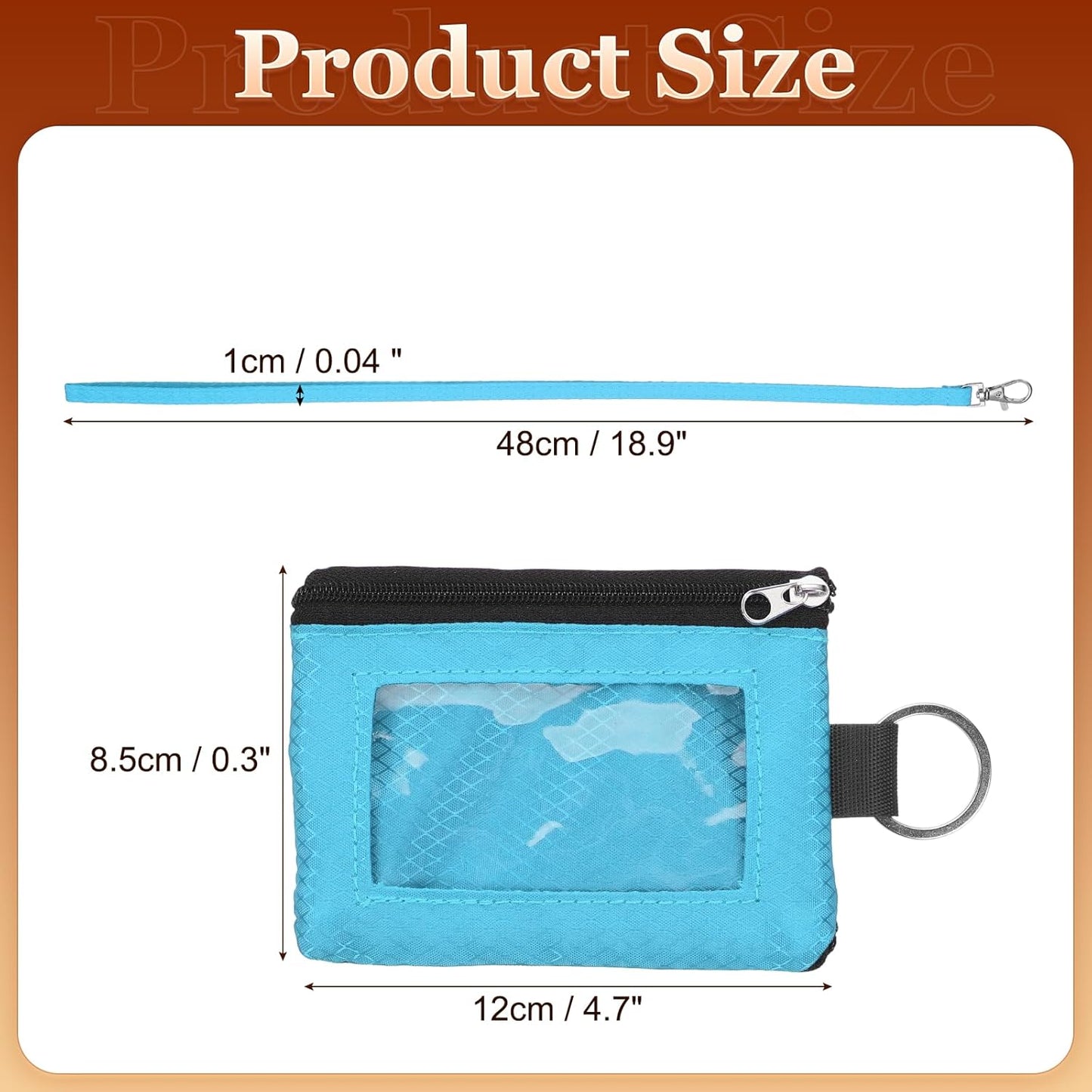 Minimalist RFID Blocking Wallet with ID Window, Small Water Resistant Zipper Card Purse With Lanyard for Cards Cash Travel Women Men, Light Blue -