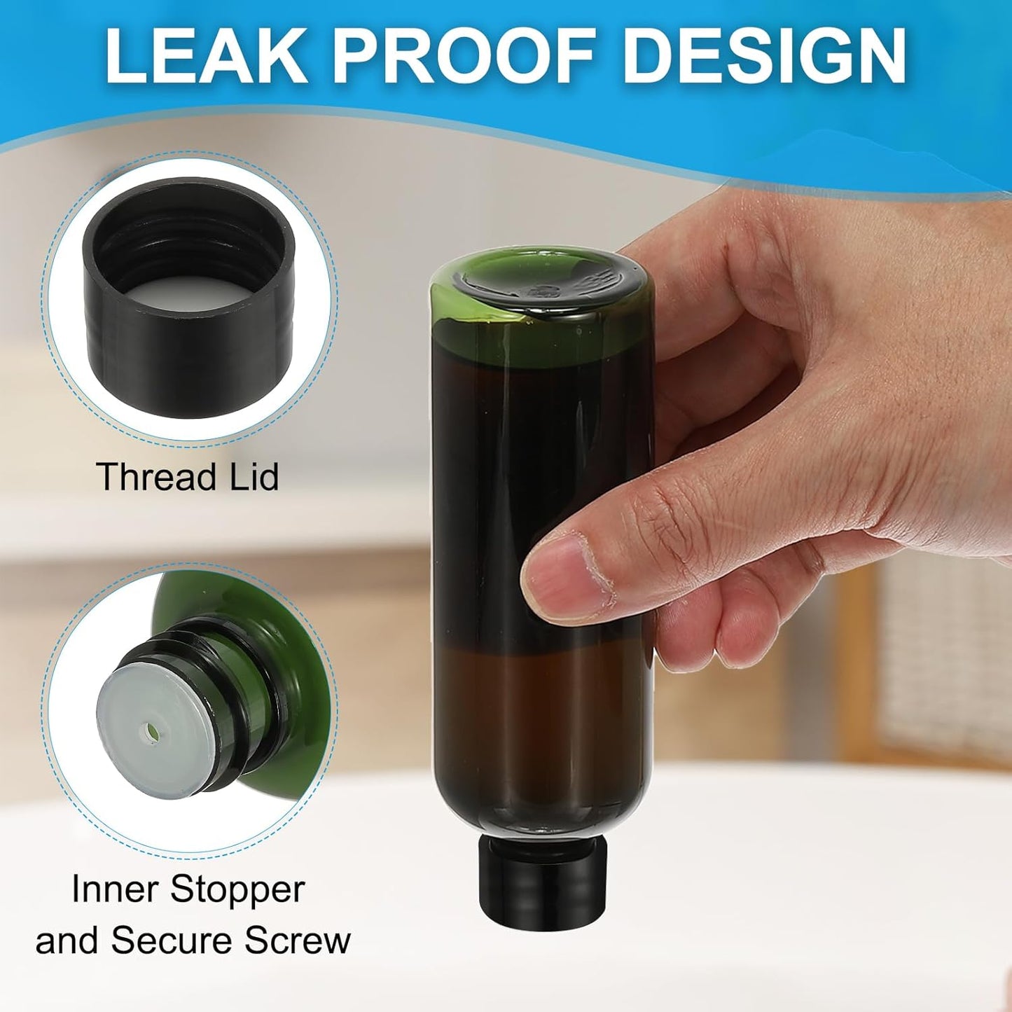 Travel Bottles with Screw Cap, 6 Pcs 3.4Oz(100ml) Leak Proof Refillable Empty Dispenser Container Squeeze Bottle PP Lid for Shampoo Toiletries Lotion Cream, Green -