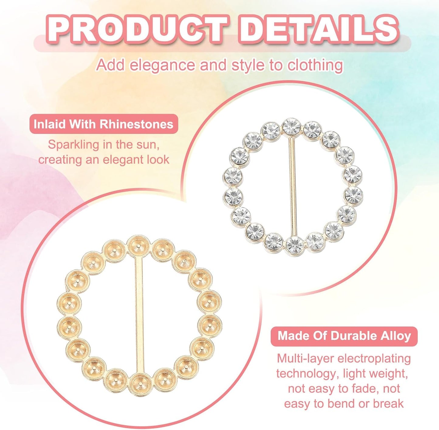 Silk Scarf Ring Clip Bling Rhinestone T-Shirt Clips Tie Waist Knotted Buckle Rings Metal Circle Buckles for Women Fashion Scarves Hat Decor Wrap Holders White -