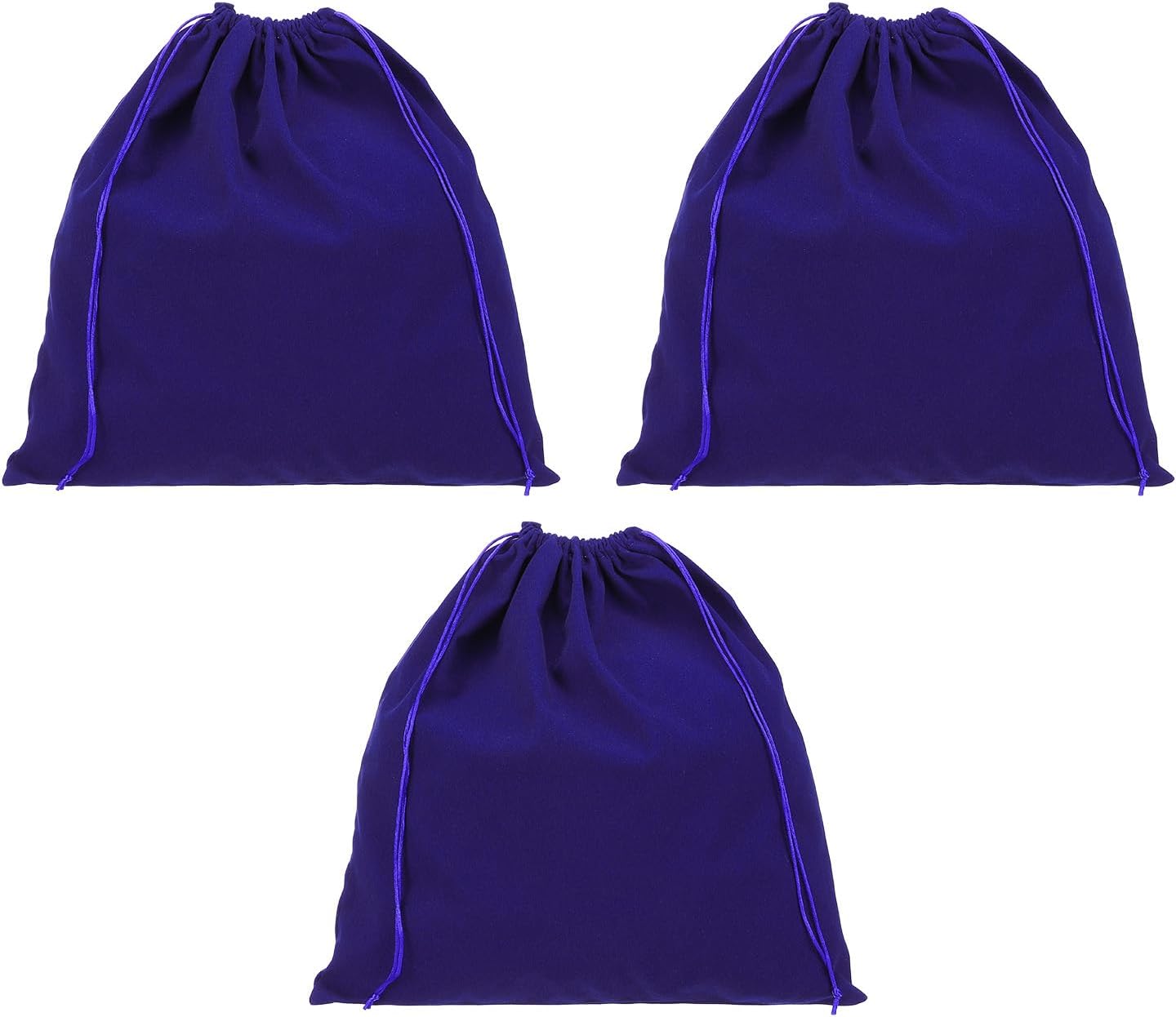 Large Velvet Bags With Drawstrings, 3 Pack 14 x Inch Hair Dryer Bag Treat Dust Hotel Storage for Travel Luggage Packing, Deep Blue -
