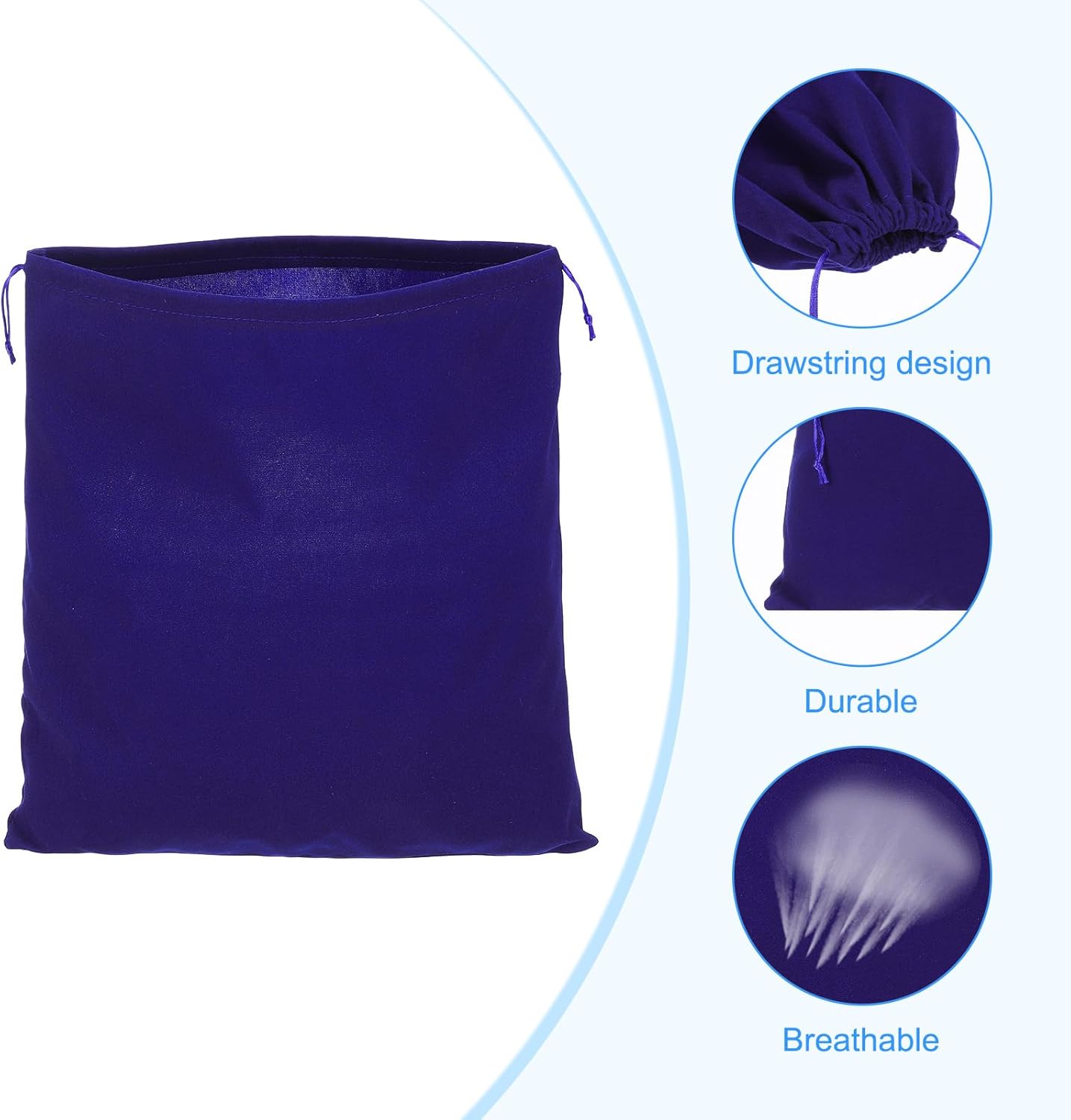 Large Velvet Bags With Drawstrings, 3 Pack 14 x Inch Hair Dryer Bag Treat Dust Hotel Storage for Travel Luggage Packing, Deep Blue -