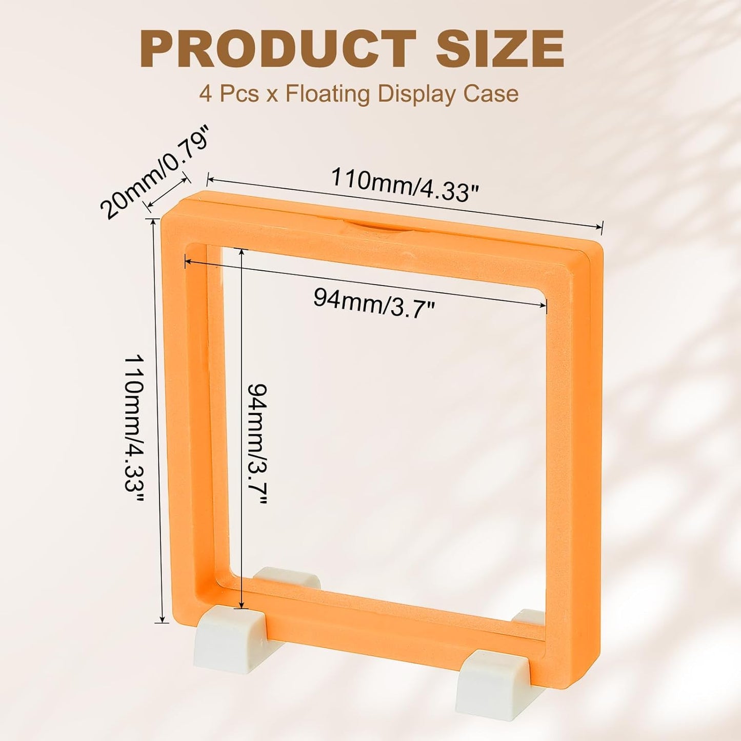 4Pcs Floating Display Case, 4.3 Inch Jewelry Case Stand Challenge Coin Holder Frames Transparent Small Storage Box 3D for Necklace Bracelets Pendants, Orange/White 4.3x4