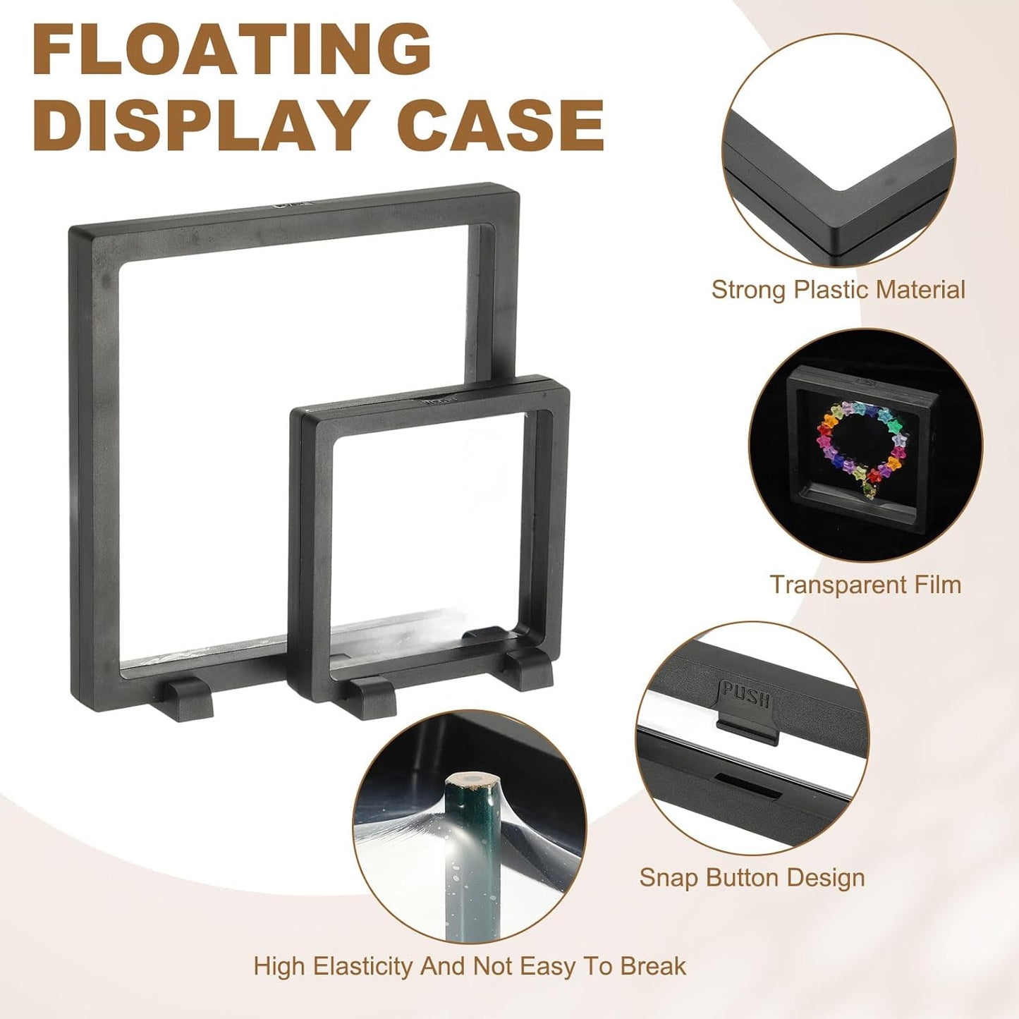 4Pcs Floating Display Case, 4.3 Inch Jewelry Case Stand Challenge Coin Holder Frames Transparent Small Storage Box 3D for Necklace Bracelets Pendants, Orange/White 4.3x4