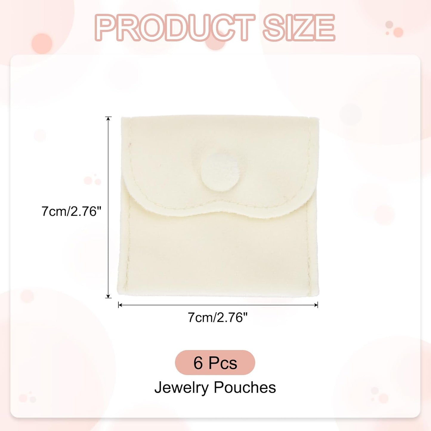 3x3 Inch Velvet Jewelry Pouches, 6 Pcs Packaging Gift Bags with Snap Button for Bracelet Necklace Rings Watch, Beige