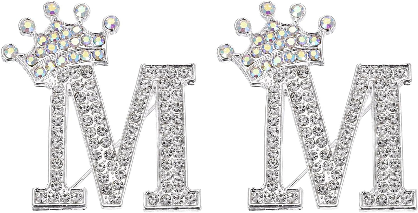 Letter Brooch Pins, Crown Initial Rhinestone Alphabet A Lapel Badges Pin for Women Suits Clothes Craft -