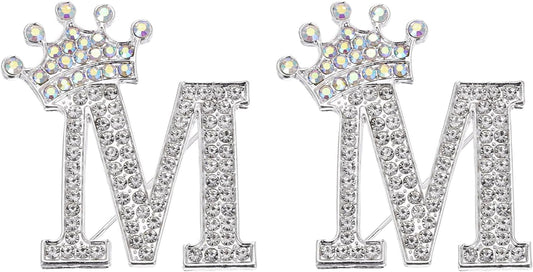 Letter Brooch Pins, Crown Initial Rhinestone Alphabet A Lapel Badges Pin for Women Suits Clothes Craft -