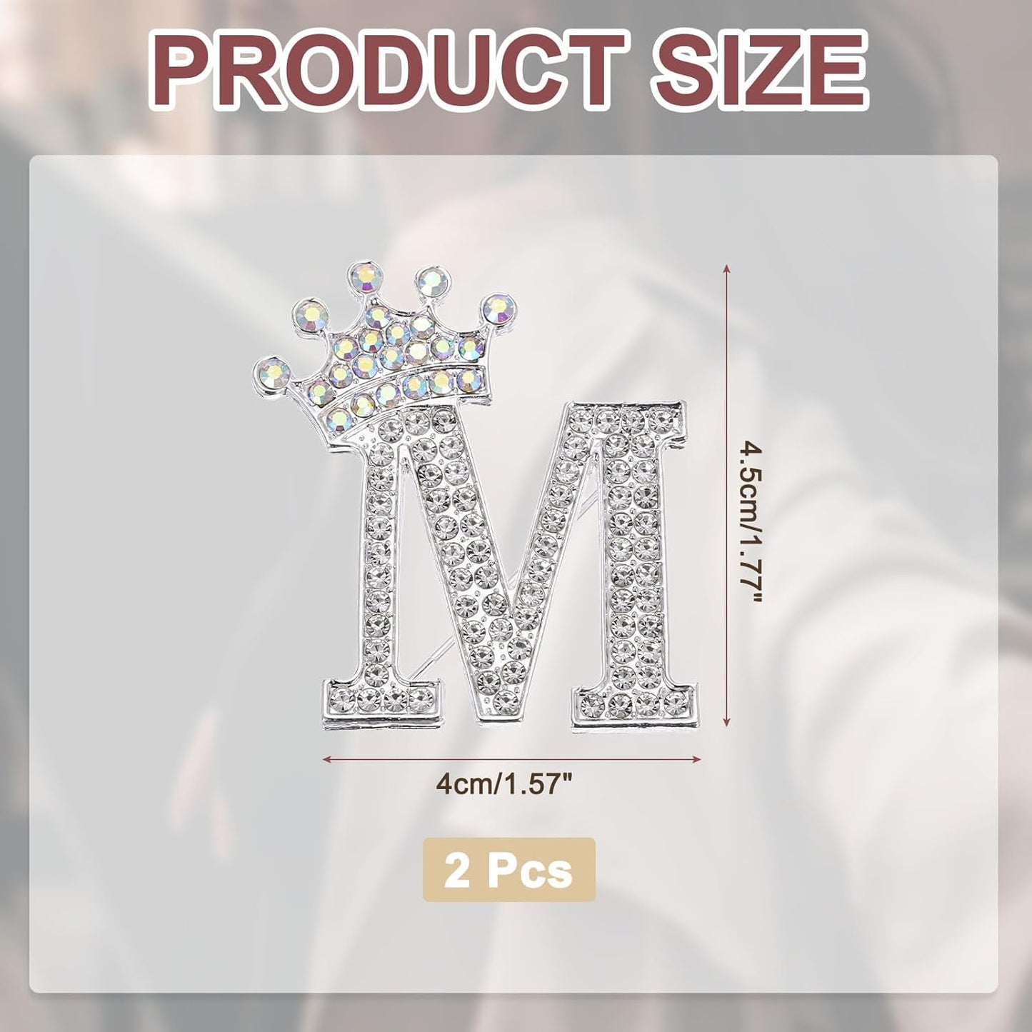 Letter Brooch Pins, Crown Initial Rhinestone Alphabet A Lapel Badges Pin for Women Suits Clothes Craft -