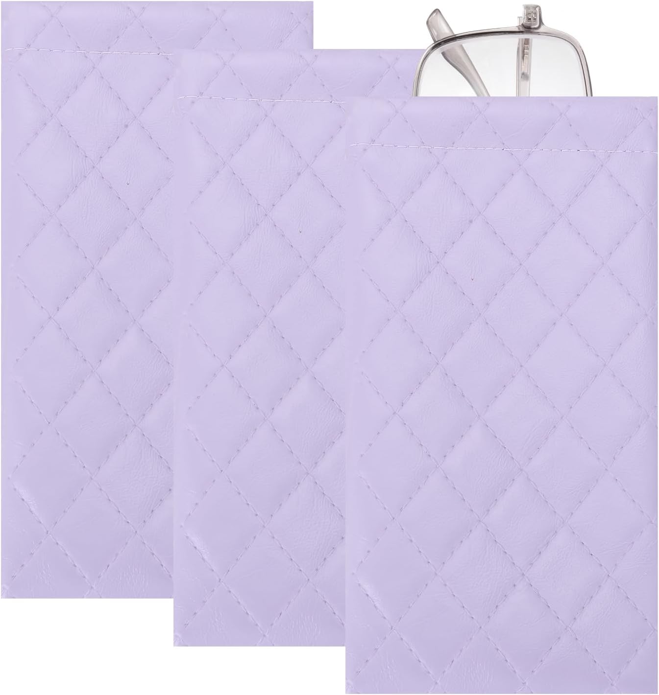 Squeeze Top Sunglass Pouch, Lattice PU Leather Soft Eyeglass Pouch Portable Sunglasses Organizer for Women Purple -