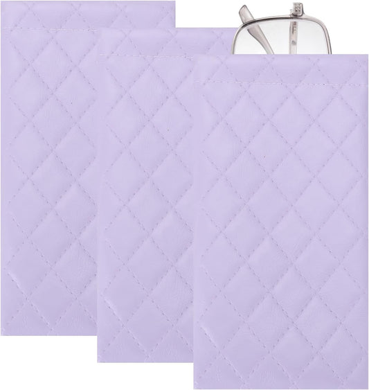 Squeeze Top Sunglass Pouch, Lattice PU Leather Soft Eyeglass Pouch Portable Sunglasses Organizer for Women Purple -