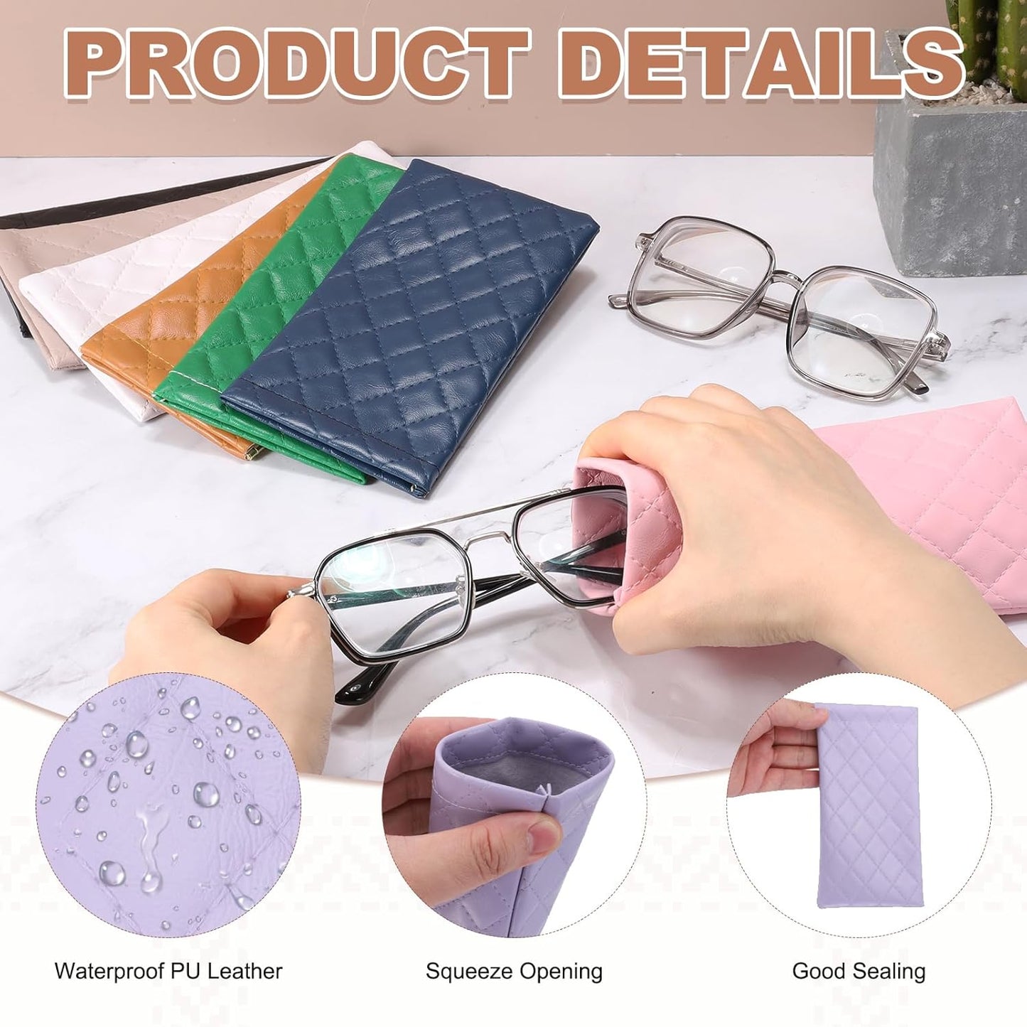 Squeeze Top Sunglass Pouch, Lattice PU Leather Soft Eyeglass Pouch Portable Sunglasses Organizer for Women Purple -