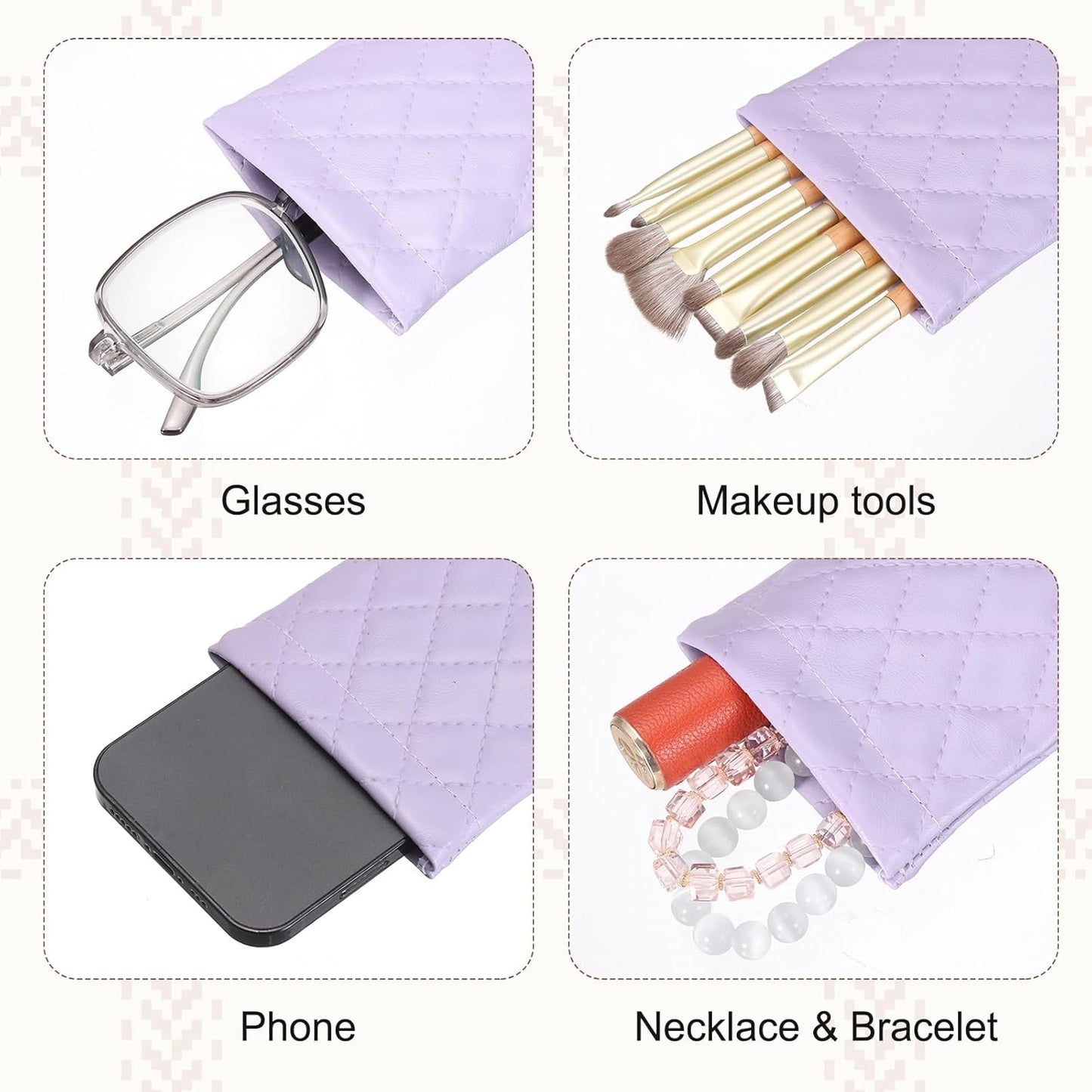 Squeeze Top Sunglass Pouch, Lattice PU Leather Soft Eyeglass Pouch Portable Sunglasses Organizer for Women Purple -