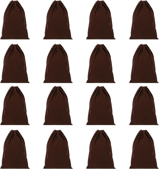Shoe Dust Bag, 16 Pack Duster Flannel Shoes Pouch with Drawstring Washable Breathable Travel Bags for Home Luggage Storage, 12x17" Brown -