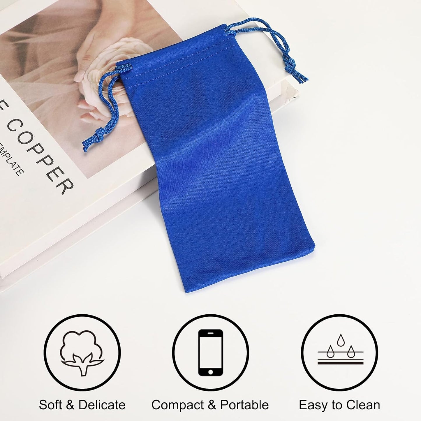 Sunglasses Pouch Microfiber Soft Eyeglass Case, Glasses Bags with Drawstring for Cell Phone Blue -