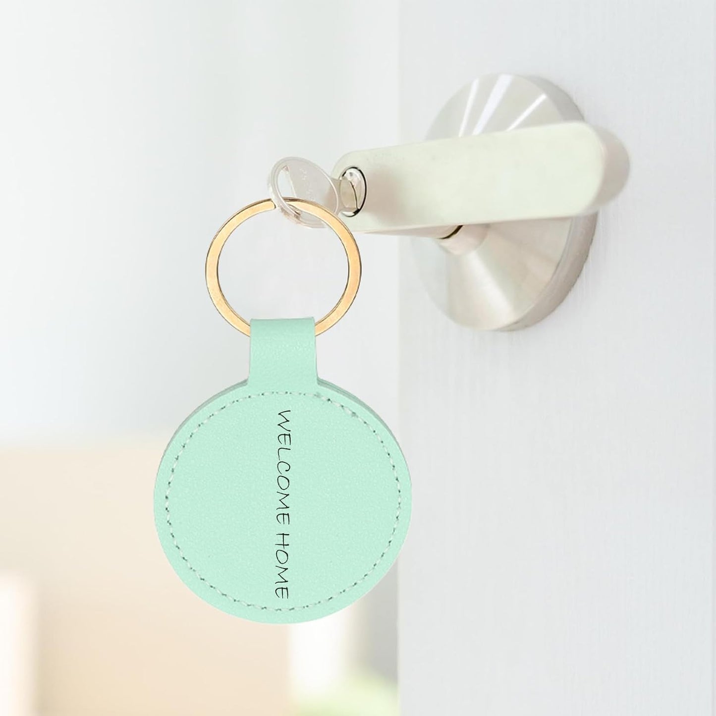 16pcs Leather Keychain Blanks,50mm Sublimation Blanks PU Key Chain Keyring with Rings,Round White -
