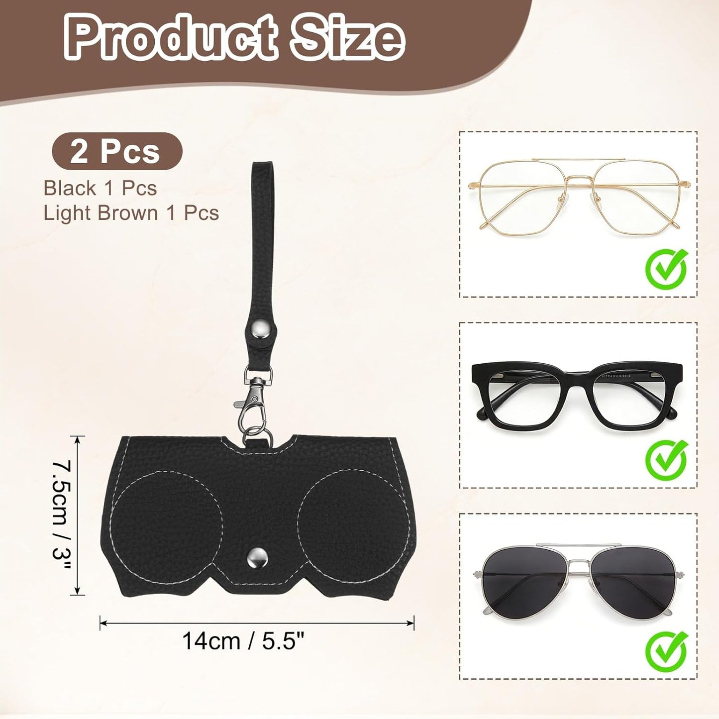 Sunglasses Bag, Portable Soft Case Eyeglasses Clamp Clip Protective Box Black, Light Brown -