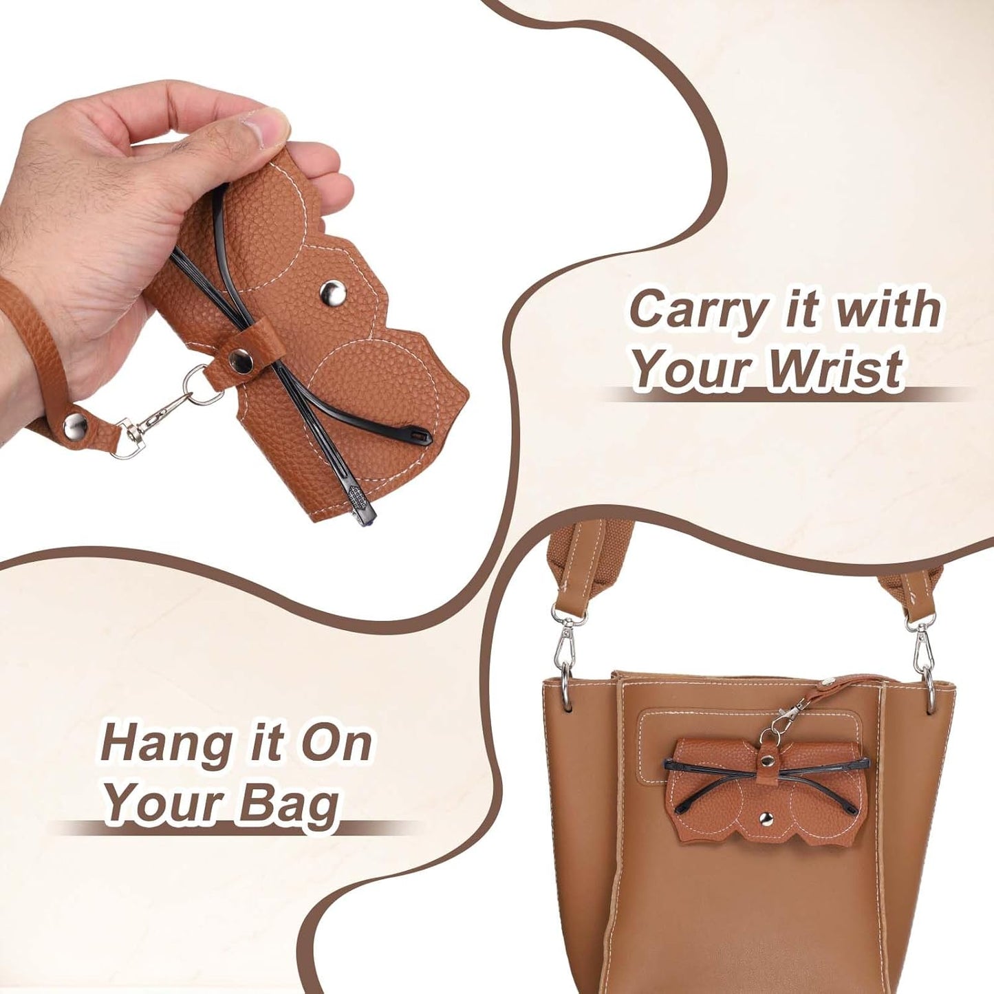 Sunglasses Bag, Portable Soft Case Eyeglasses Clamp Clip Protective Box Black, Light Brown -