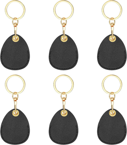 6pcs Leather Keychain Blanks,45mm Sublimation Blanks PU Key Chain Keyring with Rings,Water Drop Black -